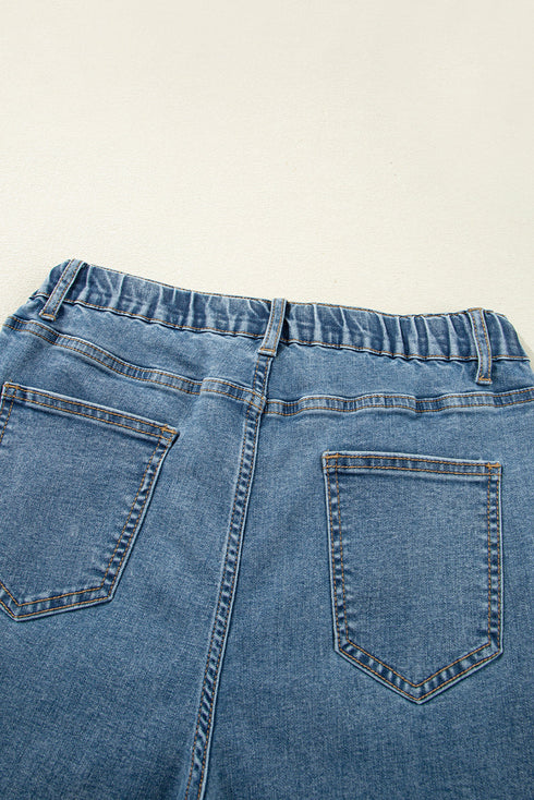 Retro Inspired Washed Wide Leg Drawstring Denim Pants
